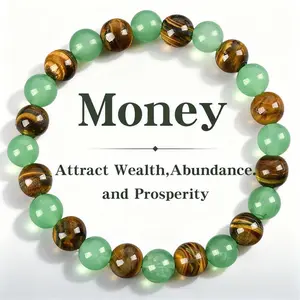 Arpurraina Money Attraction Bracelet with Green Aventurine & Tiger Eye Beaded Crystal Protection Jewelry for Wealth Abundance & Prosperity
