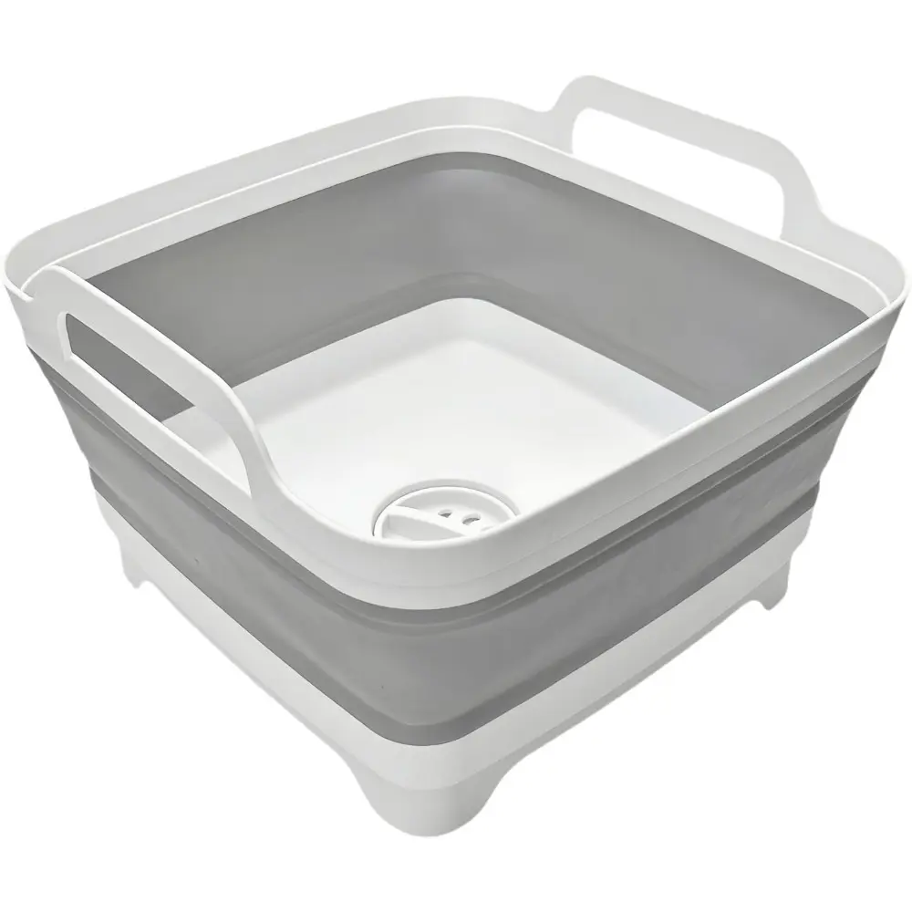 Collapsible 9L Wash Basin, Foldable Dish Tub with Drain Plug, Portable Collapsible Dish Basin for Washing Dishes, Laundry & Kitchen Use, Gray