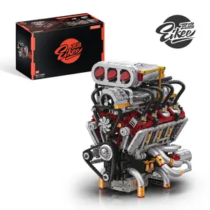 Eikee  It Is a Manually Operable Engine Model with Electric Drive, This Vintage Supercar V8 Piston Engine Model Consists of 2347pcs. Featuring Moving Pistons And a Gear Transmission System. Christmas/New Year Gift, Model Y15001