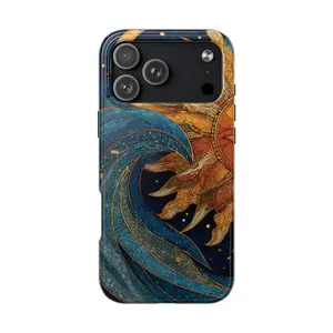 Stained Glass Sun Moon Ocean Wave Celestial Mosaic Tough Phone Case for For IPhone 17 16 15 14 13 12 11 X & Samsung S25 S24 S23 S22