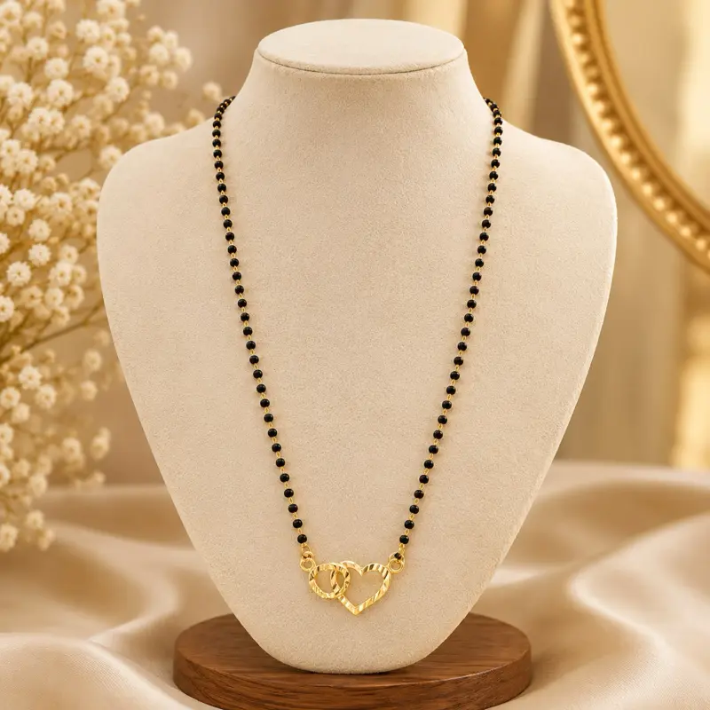 Mangal Sutra Gold Tone Necklace with Heart Pendant for Women