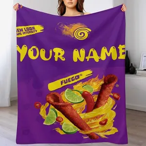 Custom Cartoon Snack-Themed Blanket  , Features Cute Designs Like Lemon-Flavored Spicy Strips,  Suit for The Sofa, Bed, Travel, Camping,  Office, Chair，Send your custom text via shop chat to personalize