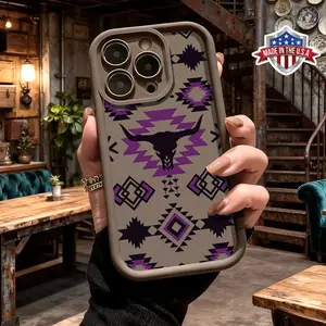 Western Southwest Aztec Tribal Cow Head Design Phone Case for iPhone Samsung 17 16 15 14 Pro Max 13 12 11 XR XS Plus Air Galaxy S25 S24 S23 S22 A71 A56 A55 A54 A53 A52 Shockproof anti-drop protection Soft TPU Durable Cover Gift for Girl Fashion