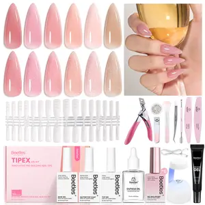 [LIVE ONLY]Beetles Tipex Instant Apex Nail Extension Tips Kit - with Jelly Gel Polish Base Gel Top Coat Cuticle Oil Almond Shape Thick Acrylic Nail Flat Nails Manicure Gel press ons Nail Art DIY Nails Art  Nail Glue Spring Nail Valentine Gift Flower