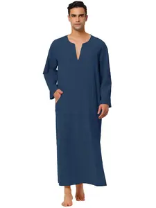 INSPIRE CHIC Men's Saint Nightshirt Cotton Sleep Shirt V-Neck Side Split Long Gown with Pocket