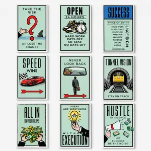 Monopoly Motivational Poster Wall Art  Classic Cartoon Graffiti Canvas Time is Money Poster Home Living Room Office Wall Picture Decor wall set tiktokshopspringglowup