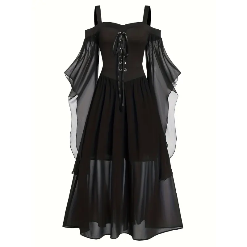 Women'S Gothic Punk Dress Cold Shoulder Butterfly Sleeve Christmas Cosplay Party Dress