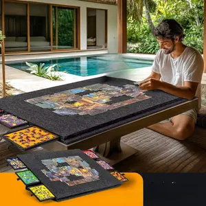 Puzzle board suitable for 2000-piece puzzles, featuring six colored drawers and a slanted design. It includes a 2-in-1 stand and cover, made of lightweight felt, suitable for adults and convenient for puzzle enthusiasts to carry