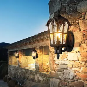 16in 2-Pack Large Motion Sensor Outdoor Wall Lights, Dusk to Dawn Porch Lights Wall Mount, Vintage Exterior Light Fixtures Sconces Lighting, Black Wall Lanterns Outside Lights for House Front Door