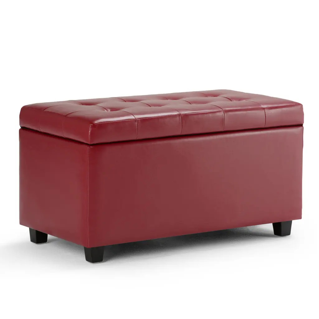 Large Rectangle Bodytype Transitional Upholstered Storage Ottoman Footstool, 360-Degree Rotating Stand, 17.70x33.50x17.30 in, Dark Brown & Red Upholstery, Seats 2, Lift-Up Lid, Footstool With Storage