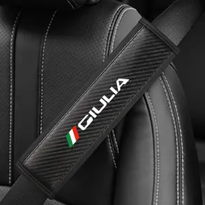 Alfa Romeo Giulia Seatbelt Shoulder Covers, PU Leather & Carbon Fiber Stripes, Enhances Driving Comfort, 1/2pcs Set, Car Interior Accessory, Car Interior Decoration