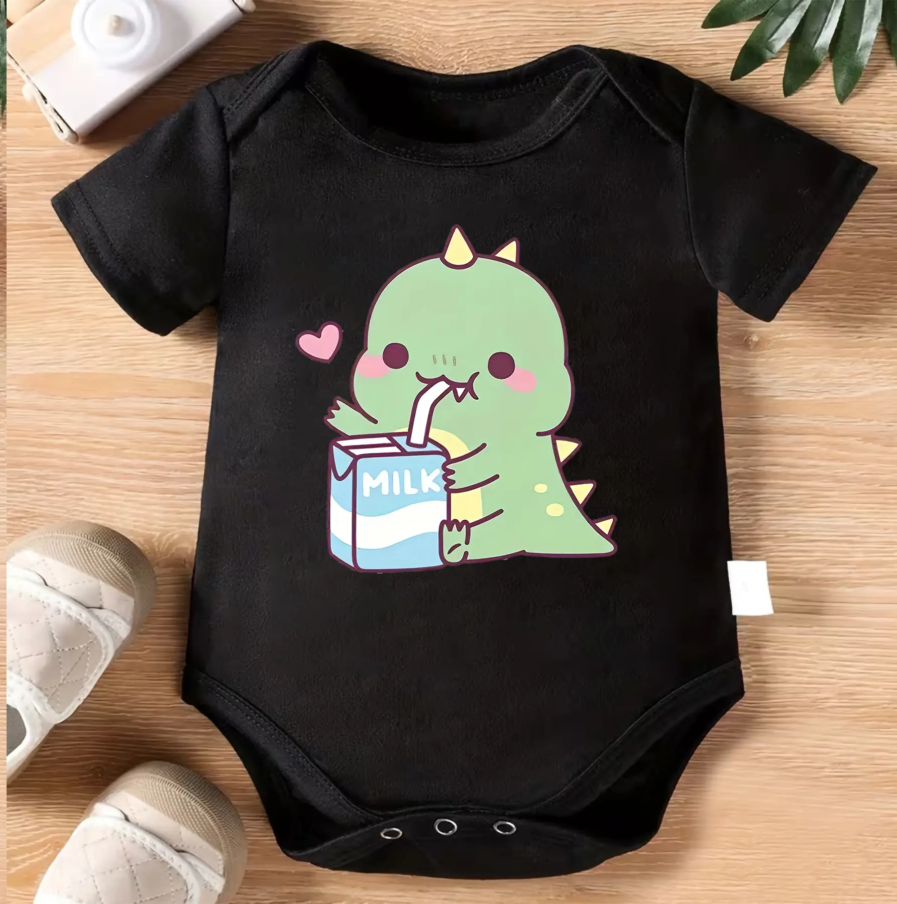 Cute Dinosaur Baby Bodysuit, Kawaii Dino Drinking Milk Onesie, Funny Infant Romper, Gender Neutral Newborn Outfit, Cartoon Baby Clothes, Baby Shower Gift, Dino Lover Baby Shirt