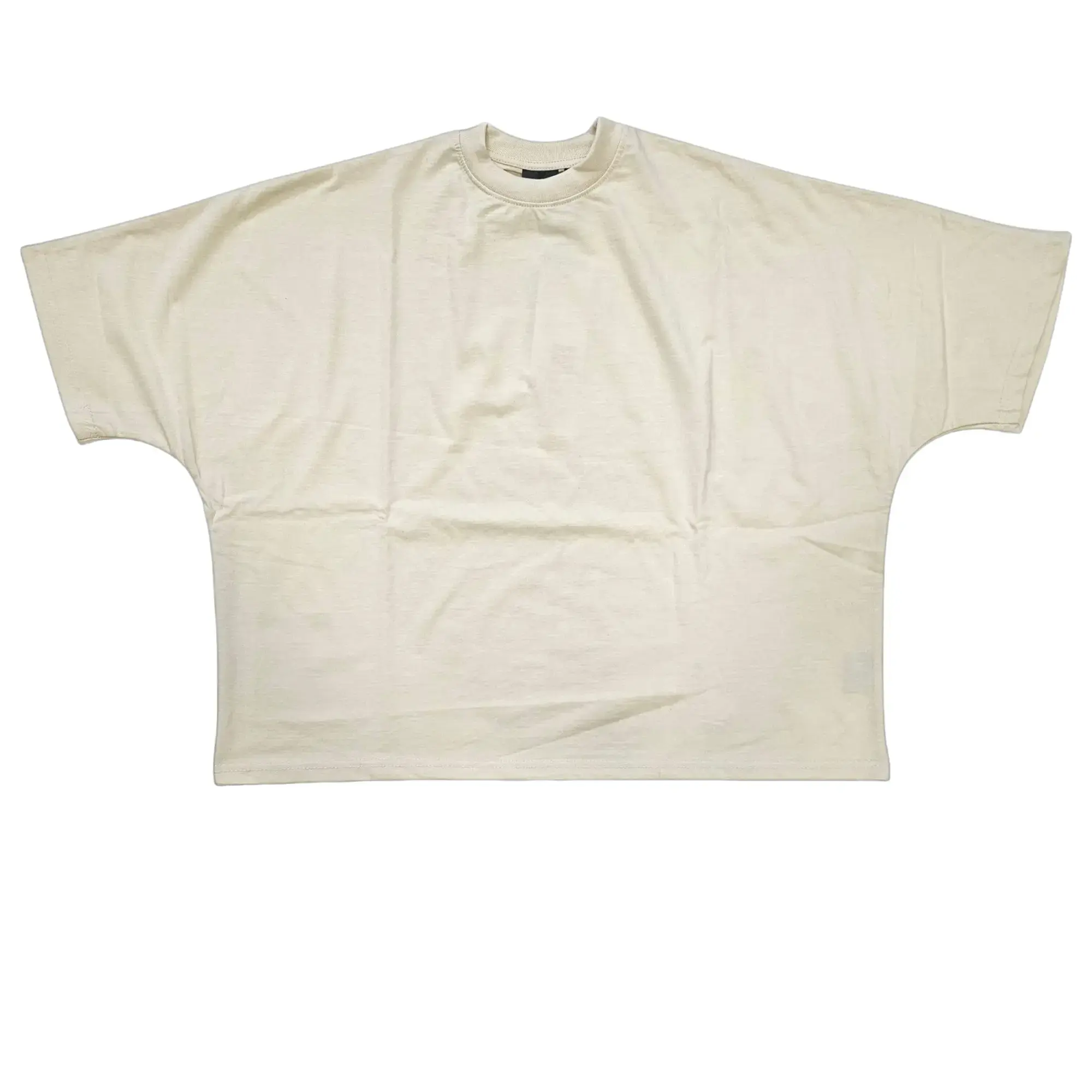 REBEL MEN'S PLAIN OVERSIZED CUT OFF T-SHIRT CREAM 100111