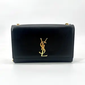 Pre-owned Yves Saint Laurent Calfskin Crossbody Bags YSL Kate Medium Grain de Poudre Shoulder Bag Black Gold