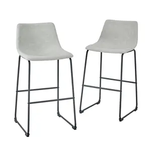Saracina Home Set of 2 Armless Laslo Modern Upholstered PU Leather Barstools, Gray, 30" Height Metal Legs, Padded Back, 15 lbs, 19.25 in (W), 300 lbs Capacity Each