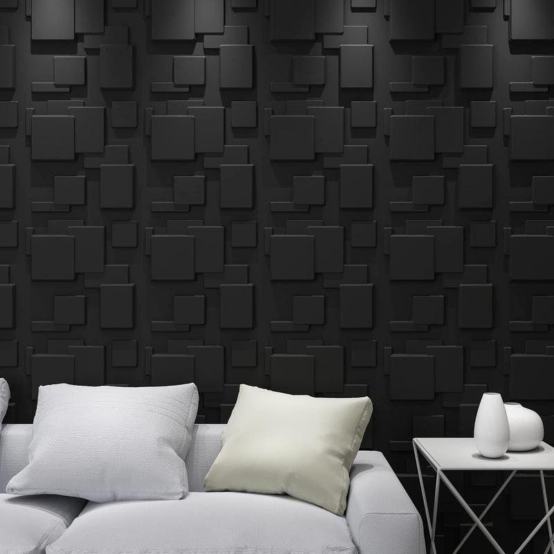Nitte 33PCS PVC 3D Wall Panels, Geometric Block Design, 11.8"x11.8" (30x30cm), Black and White – Perfect for Modern Accent Walls in Living Rooms, Bedrooms, Offices, and More