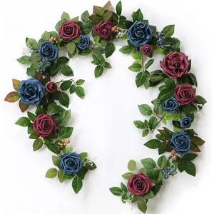 Artificial Rose Flower Garland Burgundy Navy Wedding Arch Backdrop Decor Handcrafted Silk Flowers for Ceremony Reception Table Centerpieces Party Home