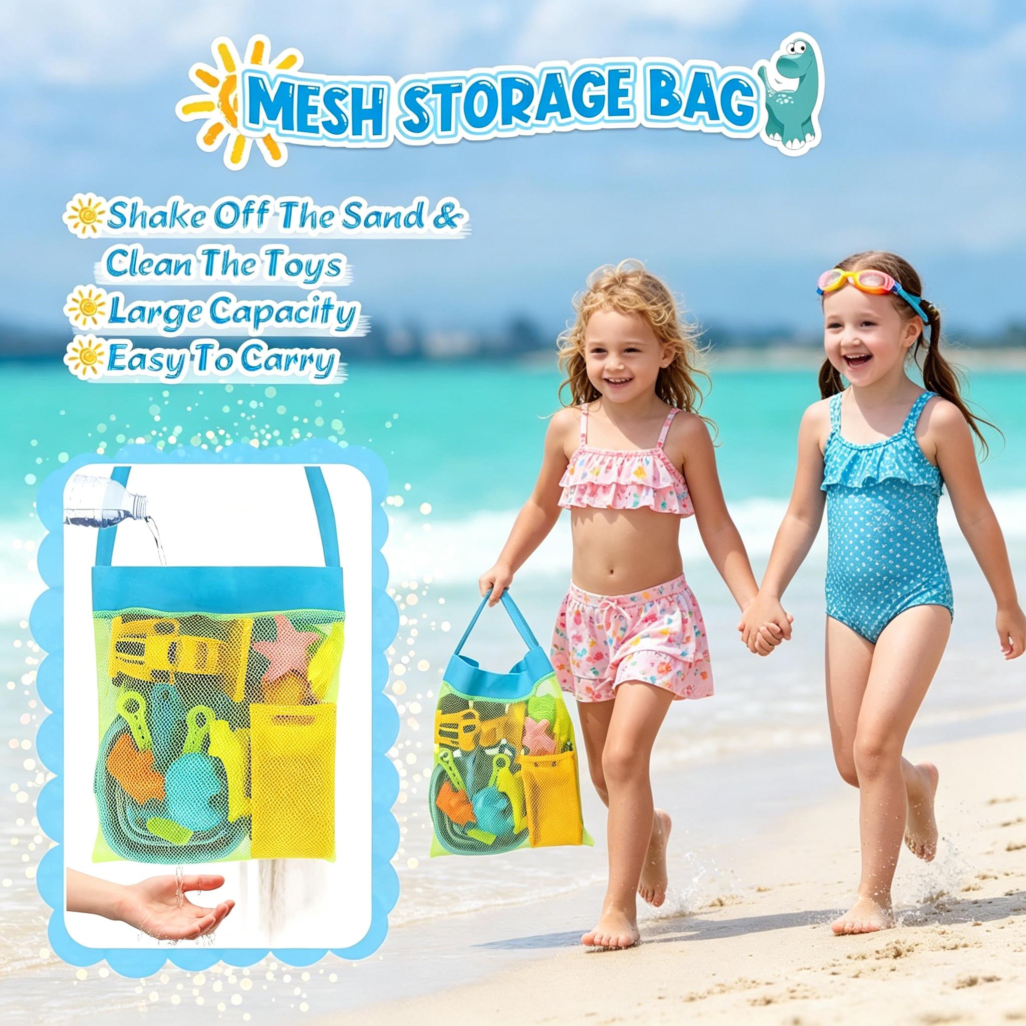 Kids Beach Sand Toys Set with 2 Construction Vehicles & Collapsible Buckets