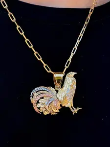 Big Chicken Rooster Necklace 14K Gold Plated Animals Charm Pendant Paper Clip Chain for Him Her Anniversary Birthday Hypoallergenic Everyday Wear