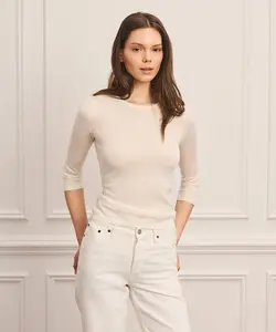 Super Fine Cashmere Three-Quarter Sleeve Crewneck Sweater