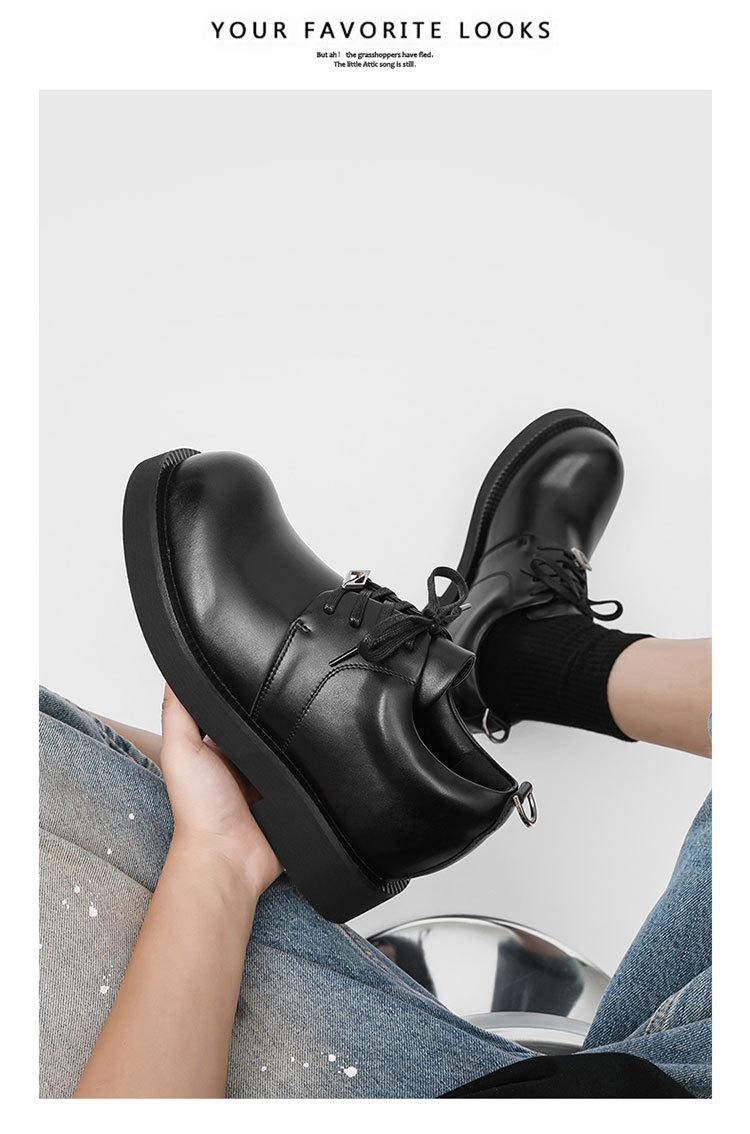 Retro low-top work shoes for men, casual leather shoes with hidden internal lift, new outdoor hiking thick-soled shoes, all-season retro functional casual shoes