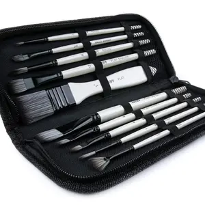 10 Pieces Paint Brush Set, Includes a Carrying Case, Premium Hog Bristle Brushes for Acrylic and Oil Painting (White - Premium Nylon Hair)