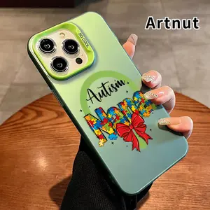 Magnetic Phone Case for iPhone 15 Pro Max 16 Plus 14 13 12 11 E Autism Puzzle Nana Pattern Matte Shockproof Anti-Scratch Stylish Smartphone Cover Cellphone Protective