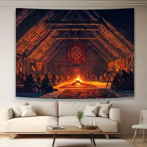 Viking Tapestry Longhouse Backdrop Nordic Theme Wall Hanging Photography Background Warrior Decor for Living Room Bedroom Indoor Outdoor Home Decoration