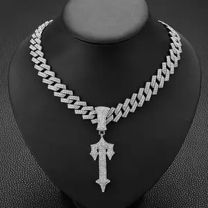 Christine Sword Pendant with Iced Out Gemstone Cuban Chain Hip Hop Necklace 18" Jewelry