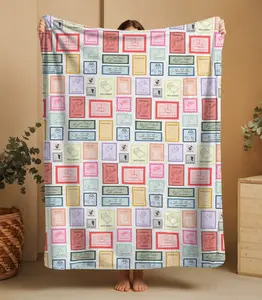 Romance Tropes Stamps Fleece Blanket, Bookish Gifts, Reading Blanket