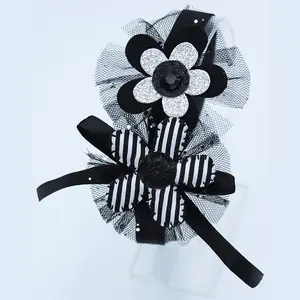 Tulle Flower Headband- Black and Silver