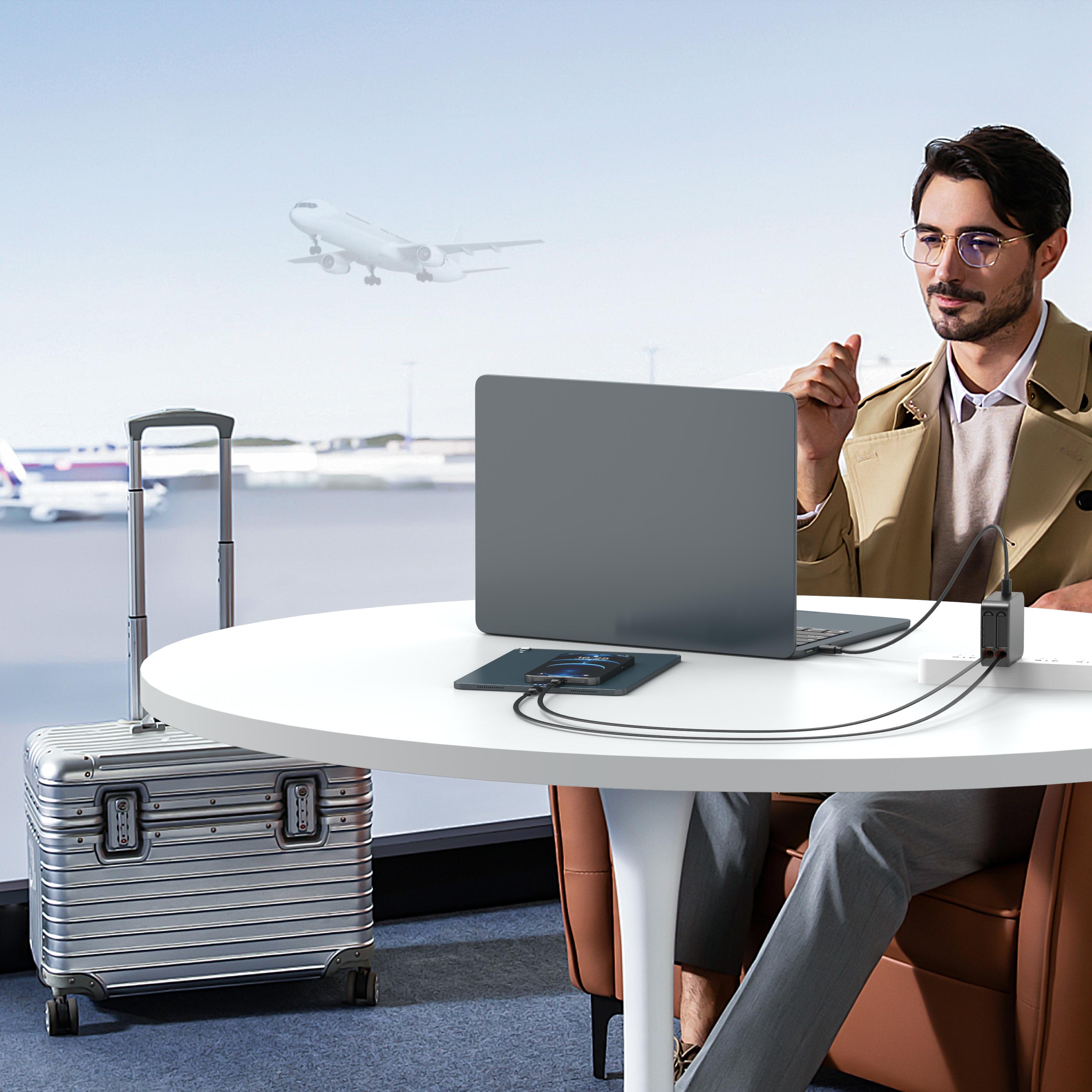 35W Retractable Wall Charger with Dual Cables & 3-Port USB Hub, Fast Charging for iPhone 16/15/14/13/12/11, iPad, Tablets, Samsung, LG & More