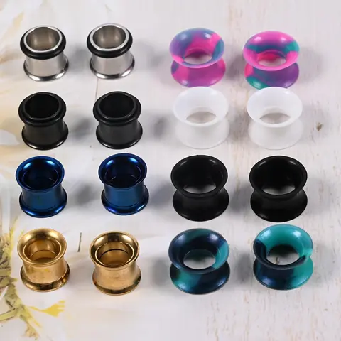 Ear Expander Pack Set (8 Pairs), Stainless Steel Silicone Acrylic Ear Stretcher, Ear Plugs Tunnel, Fashionable Body Piercing Jewelry for Women & Men for Daily Decoration Earplugs