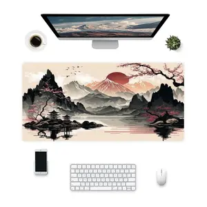 Japanese Landscape Mouse Pad Mountain Waterfall Red Black Mousepad XL Large Gaming Mouse Pad Laptop Keyboard Mat Desk Pad Office Computer Keyboard Laptop Home 31.5x15.75 Inch