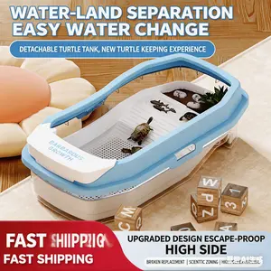 Small Eco-Friendly Turtle Tank with Sun Platform, Desktop Brazilian Turtle Habitat, Water-Land Aquarium for Home Use