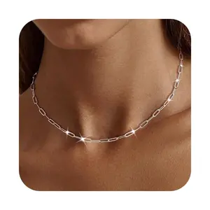 925 Sterling Silver plated Clasp Paperclip Chain 4mm Necklace for Women Men Silver Link Chain Necklace 19.68/23.62 Inches waterproof & hypoallergenic