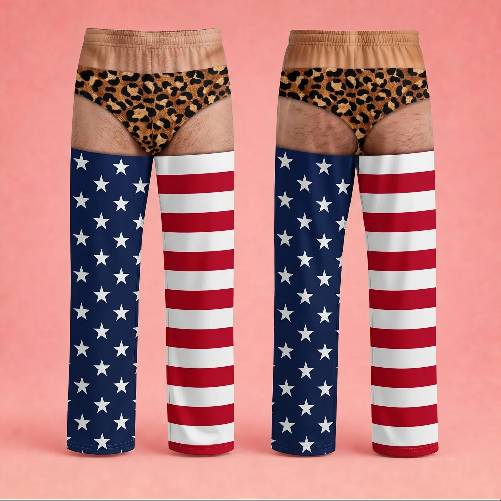 Unisex Funny American Flag Pajama Pants - 3D Hairy Man Illusion Lounge Pants, Funny Gift Made in USA