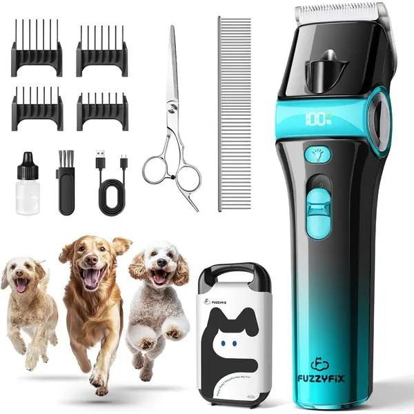 Dog Clippers for Grooming with 5-in-1 Blade, Dog Grooming Kit Cordless Rechargeable Hair Trimmer Detachable Stainless Steel Blade Pet Shaver for Small Puppy Paw Face Head Body