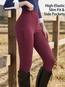 Women's Solid Color Stretchy Equestrian Jodhpurs, Breathable Comfortable Elastic Waist Riding Pants, Professional Equestrian Clothing for Women, Athletic Bottoms