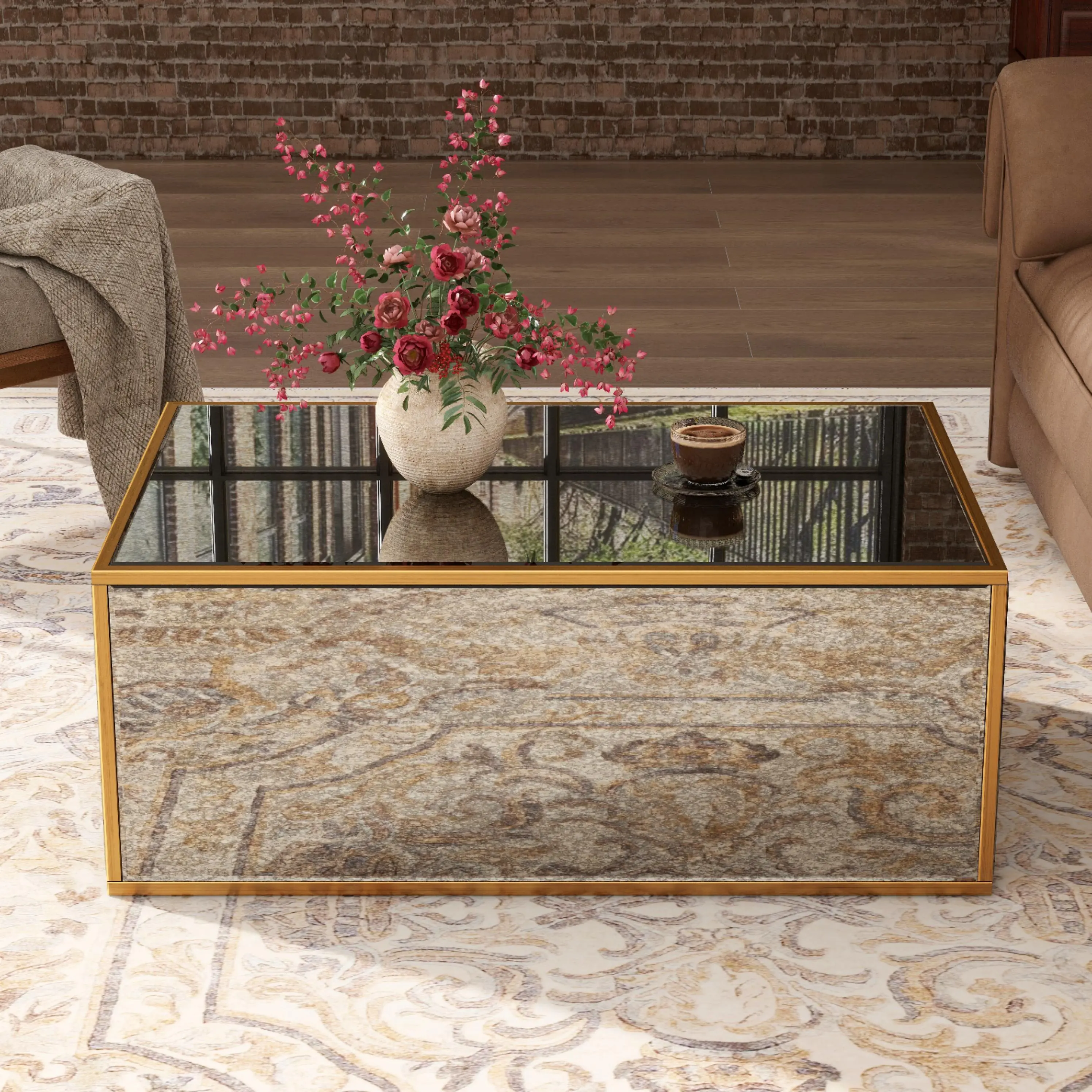 SHYFOY Modern Mirrored Rectangular Glass Coffee Table - Stylish Center Table for Indoor Living Room Furniture, Modern Center Table