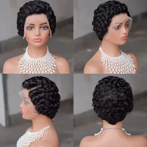 The Hot Sale Chioma Wig 13x4 HD Transparent Lace Front Pixie Curly Wig Natural Black 100% Raw Human Hair Wig for Black