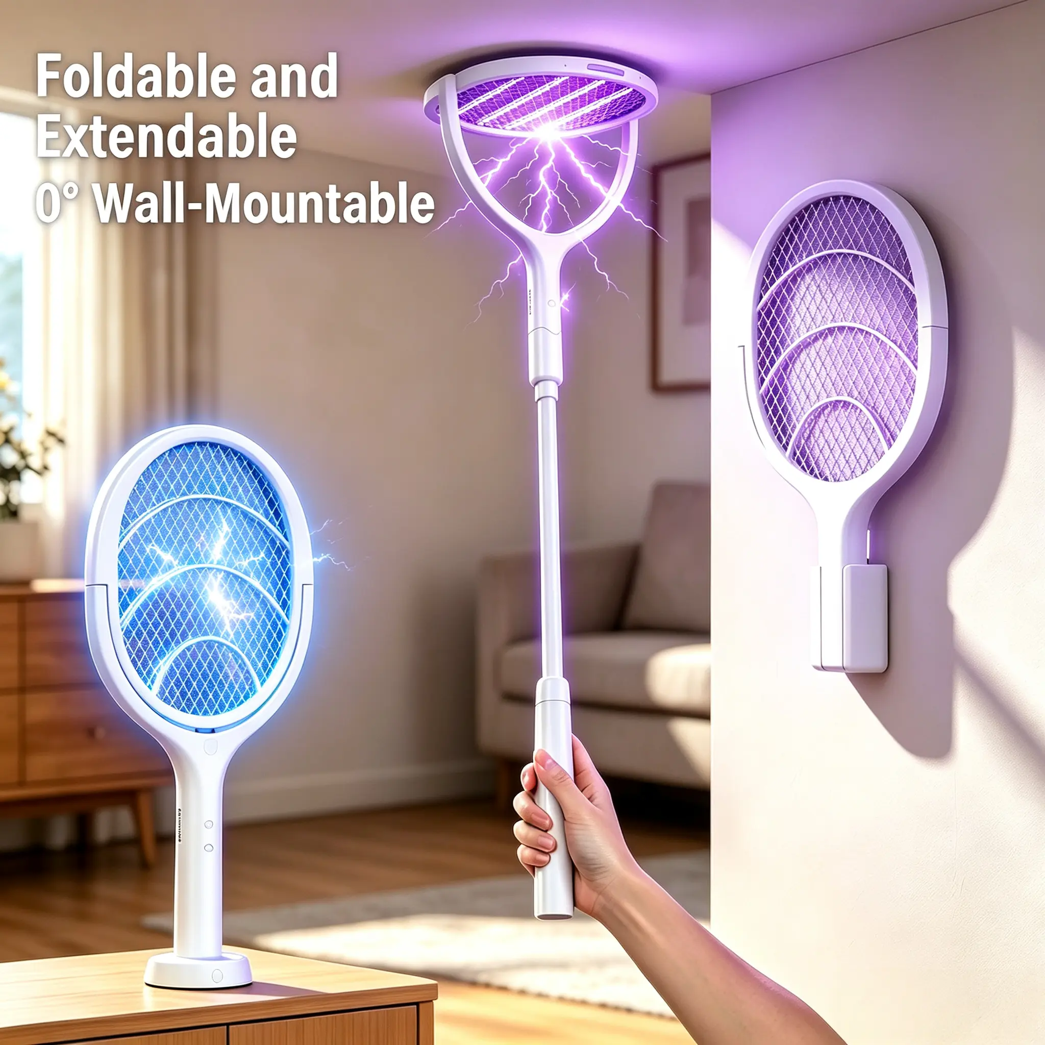 Rechargeable Rotating Fly Trap Electronic Mosquito Killer - Handheld/Placed Automatic Use, USB Charging, Indoor-Outdoor Compatible, Lightweight Portable, Sleek White Household Electronic Insect Killer, Rotating Fly Trap Electronic Mosquito Killers