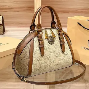 city Vintage Print Faux Leather Dome Satchel Equestrian Style Top Handle Purse versatile crossbody bag city