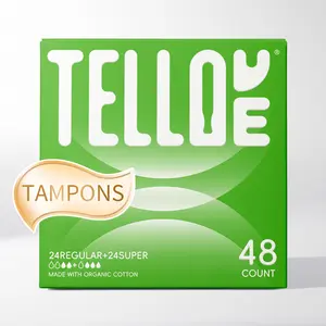 TELLOVE 100% Organic Cotton Tampons with Applicator – Fall Wellness Essential, Slim Tip for Easy Insertion, 360° Leak Protection, BPA-Free, Hypoallergenic, Regular & Super Flow (8/16/32/48 Count) fillow Period