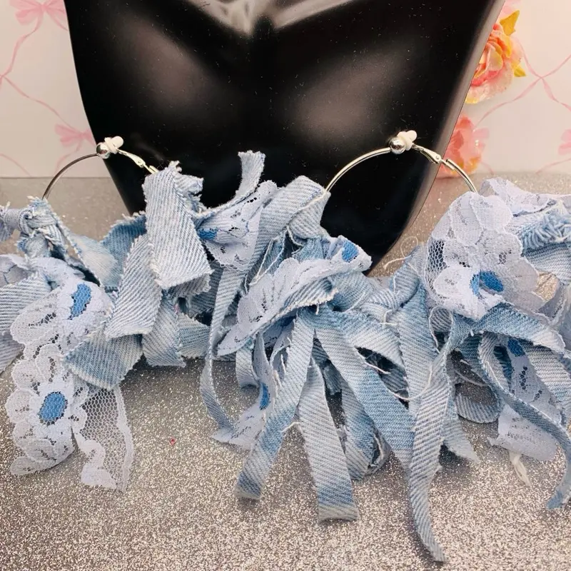 EXTRA LARGE  Denim clip on earrings