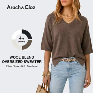 Arach&Cloz Women's Wool Blend Elbow Sleeve Summer Oversized Casual Sweater2026