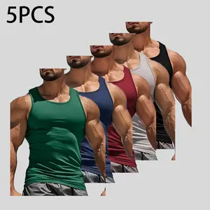 5-Pack Men’s Slim Fit Sports Tank Tops – High Stretch, Breathable, Sleeveless Fitness Shirts for Summer, Slimming Base Layer, Quick Dry fathersdaygift