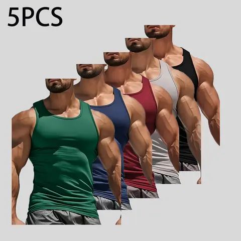 Men’s 5-Pack Slim Fit Compression Activewear Tank Tops - High Stretch, Breathable, Quick Dry Athletic Sports Clothing, Sleeveless Workout Yoga Base Layer Vest,sohochic