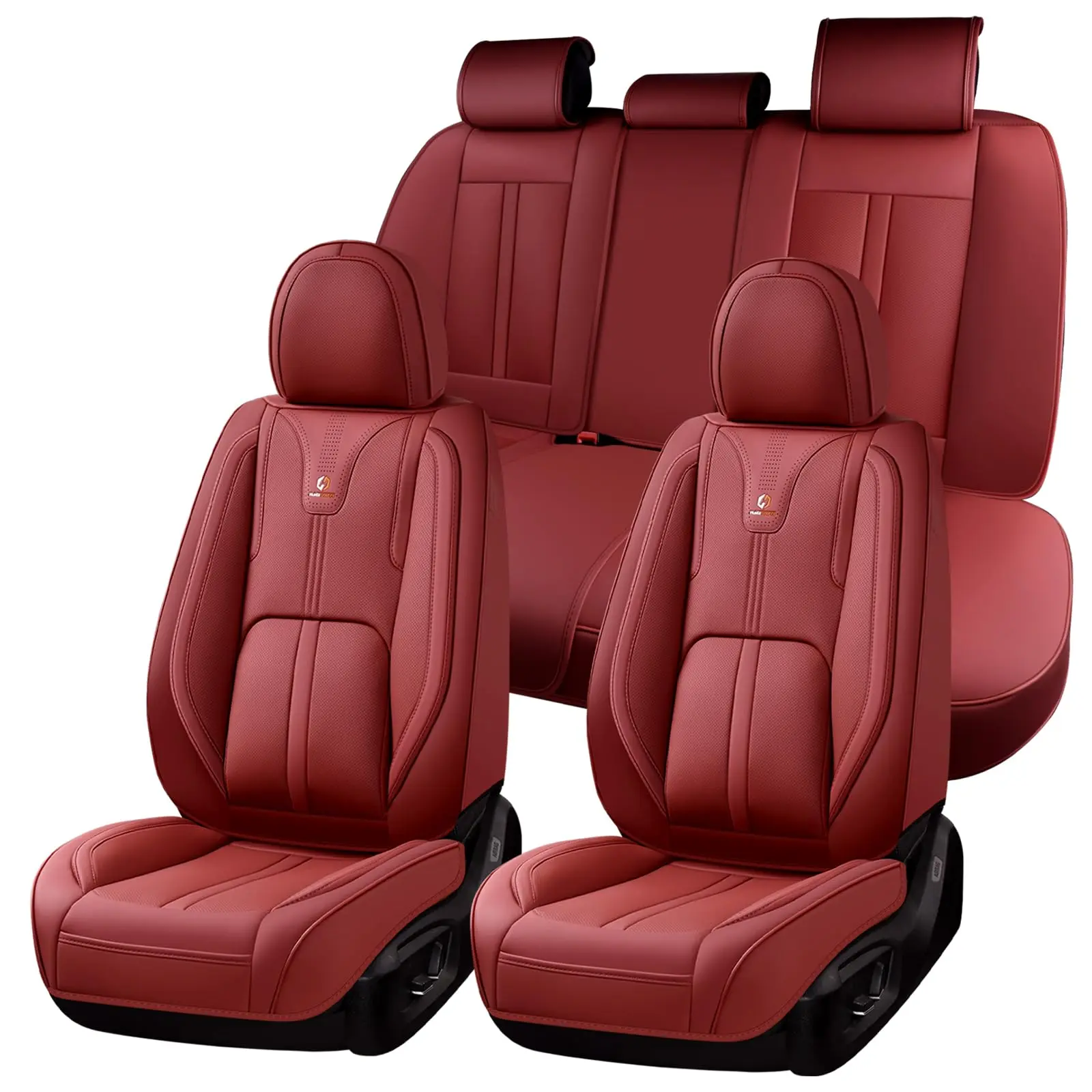 【Coverado】Red Luxury Nappa Leather Car Seat Covers, Velcro‑Adjustable Automotive Seat Protectors, Airbag Compatible, Lumbar Support, Cooling & Heating, Universal Fit for Most Cars, SUVs & Trucks 【8898-5】 Car Seat Accessories Car Seat Covers Front Seats