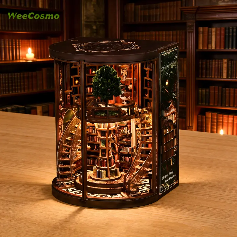 Wisdom Rings Book Repository Wooden Book Nook DIY Buildable Set - Handmade 3D Build Kit, Vintage Renaissance-Victorian Handicraft, Hobbies Kit Adults, Quirky Gifts, Whimsical Home Decor, US Shipping